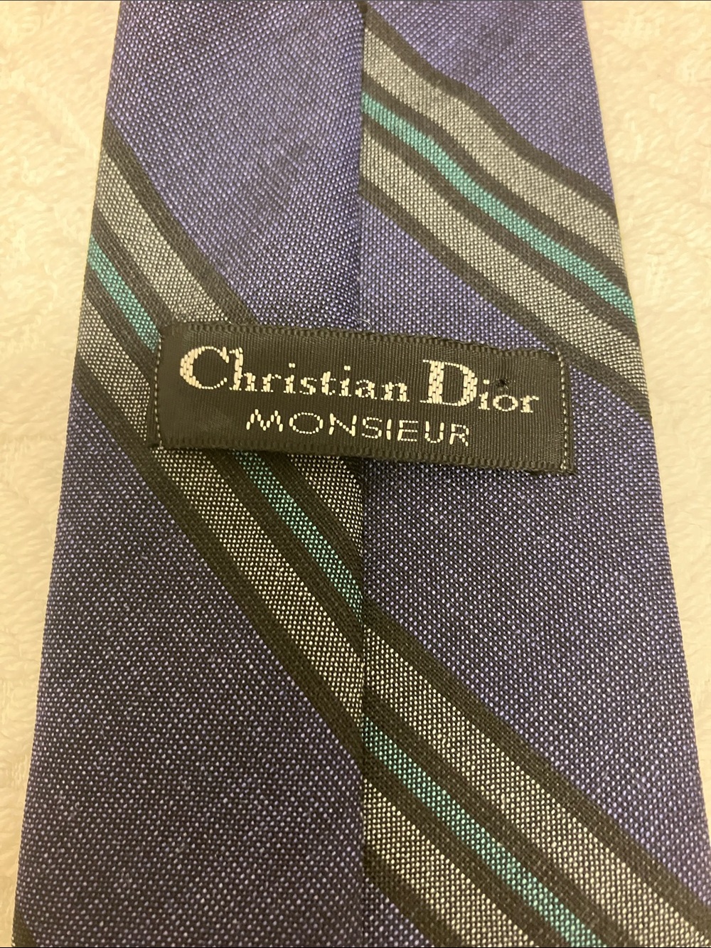 Vintage Christian Dior Monsieur wool & cashmere classic striped tie, dark purple